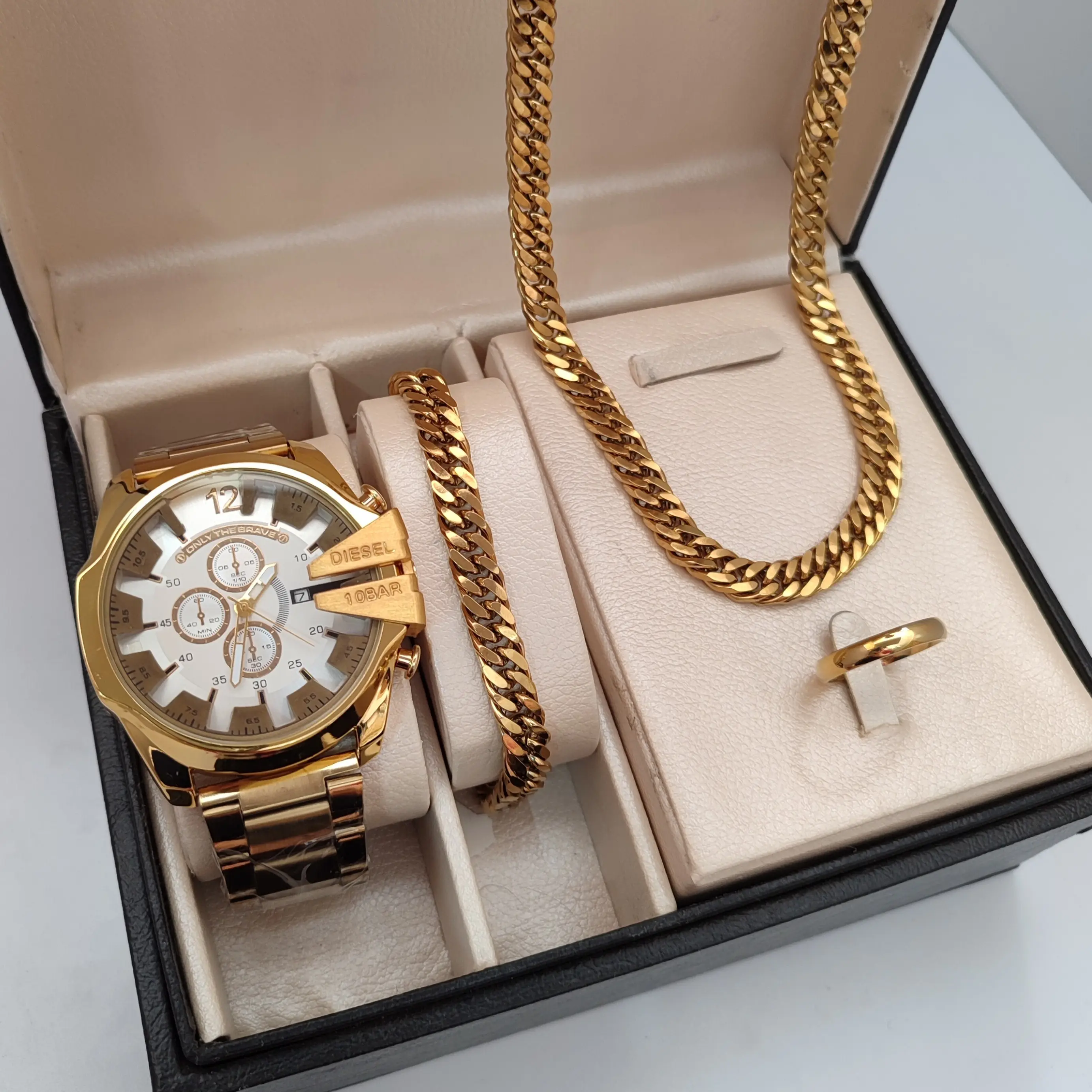 ست ساعت دیزل مشابه اصلی مردانه آبکاری استیل قوی دستبند حلقه گردنبند استیل رنگ ثابت ارسال رایگان