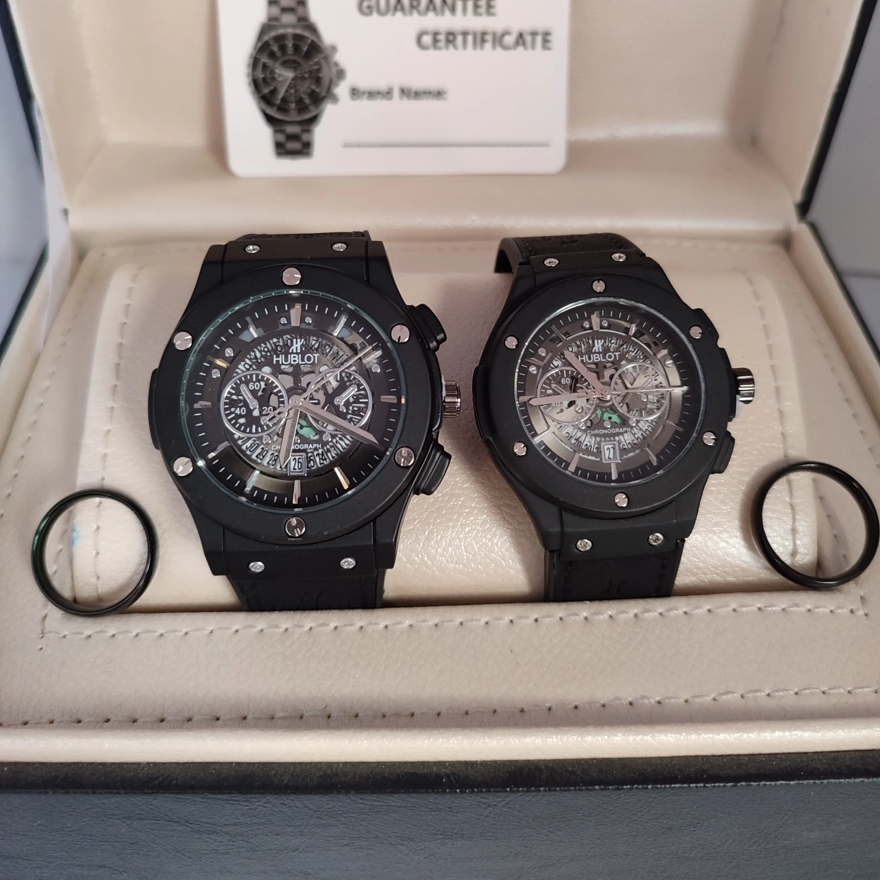 ست ساعت هابلوت مردانه و زنانه مشکی حلقه استیل ارسال رایگان  گارانتی